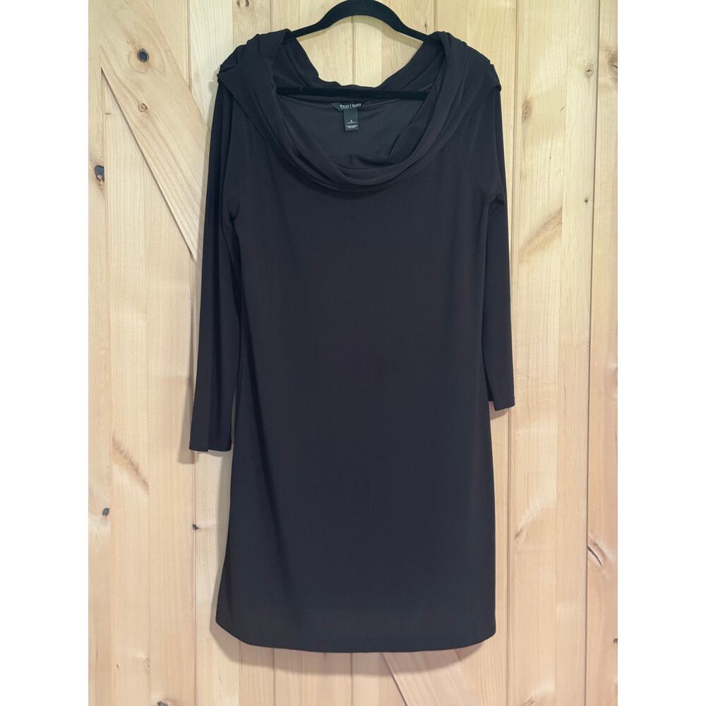 White House Black Market | Black Cowl Neck Long Sleeve Dress | Size Large